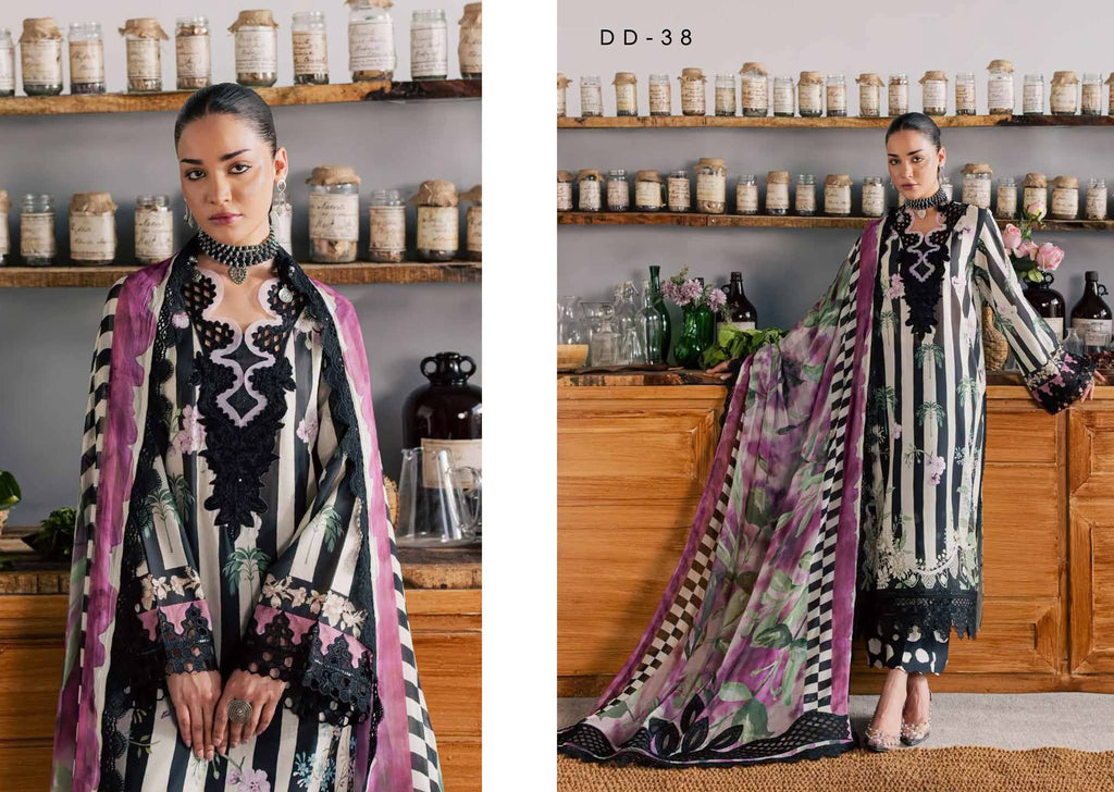 Original Nureh Embroidered & Printed Lawn Suit — Ready to Wear | With Chiffon Dupatta