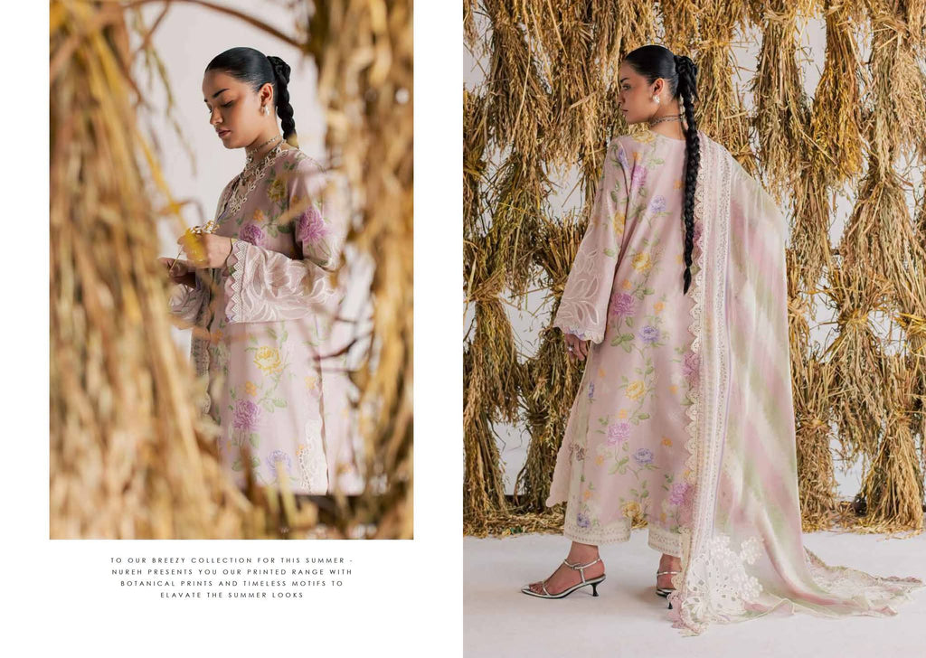 ORIGNAL NURAH EMBROIDED PRINTED LUWN WITH EMBROIDED CHIFFON DUPPTAR READ MADE