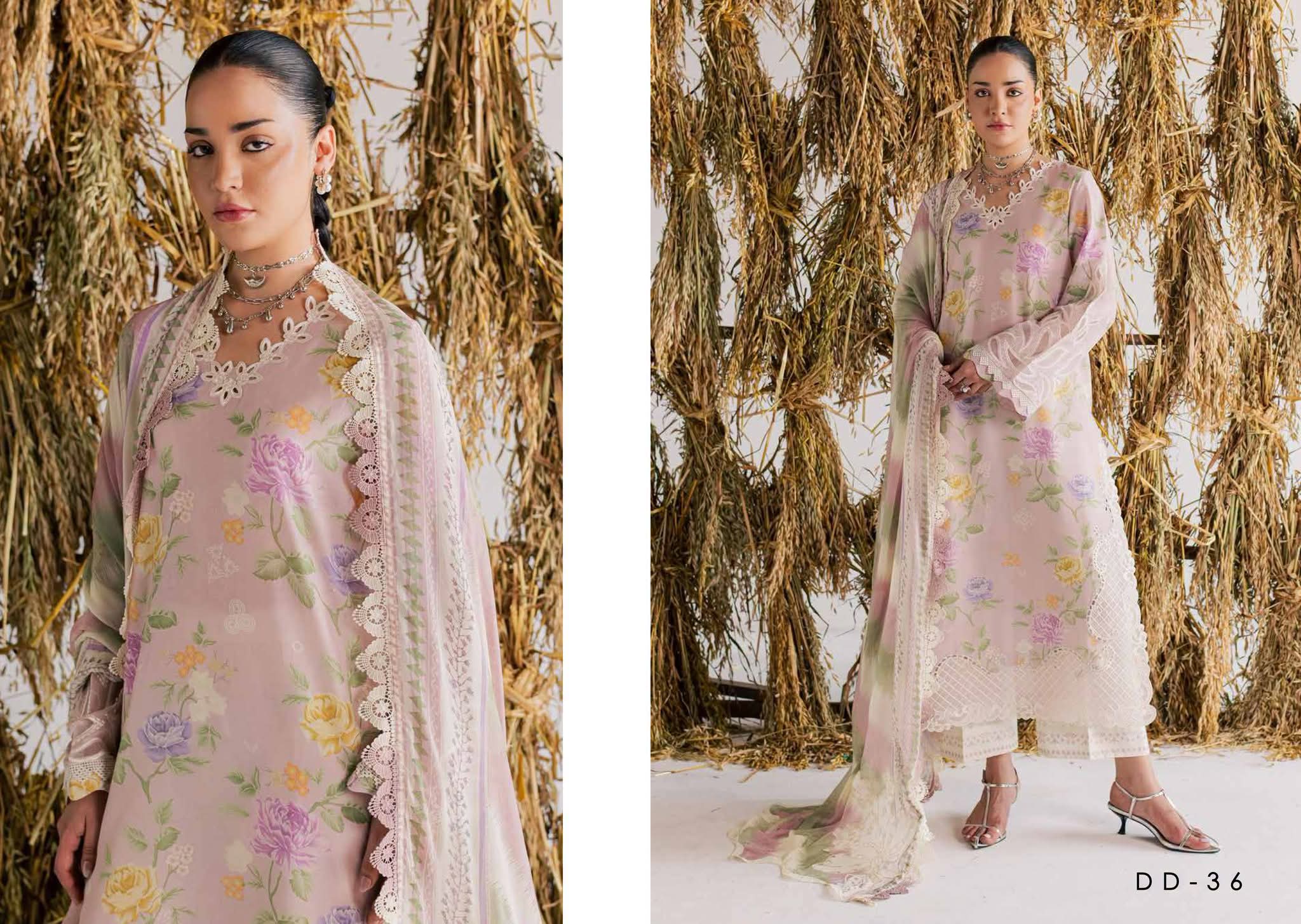 ORIGNAL NURAH EMBROIDED PRINTED LUWN WITH EMBROIDED CHIFFON DUPPTAR READ MADE