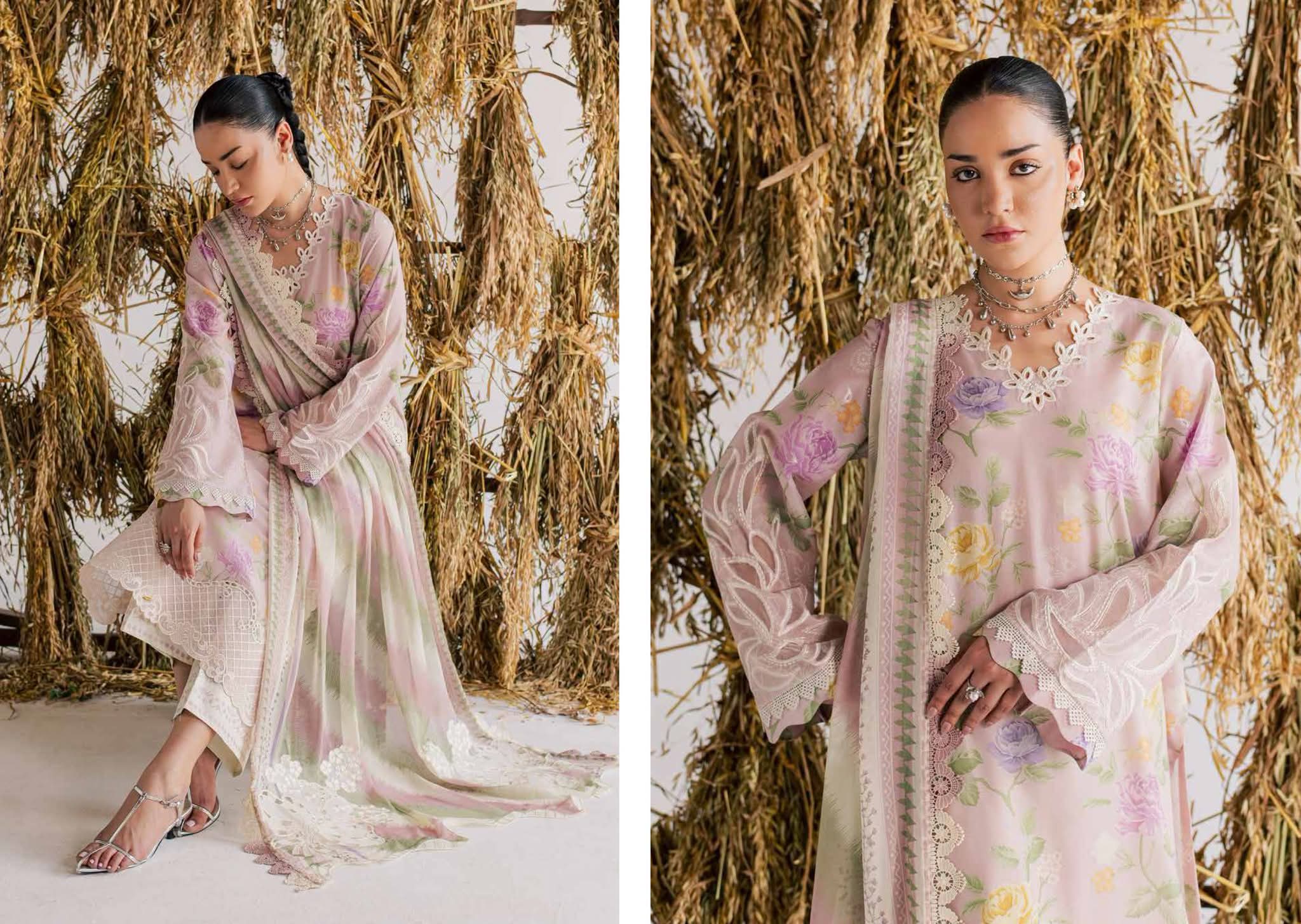 ORIGNAL NURAH EMBROIDED PRINTED LUWN WITH EMBROIDED CHIFFON DUPPTAR READ MADE