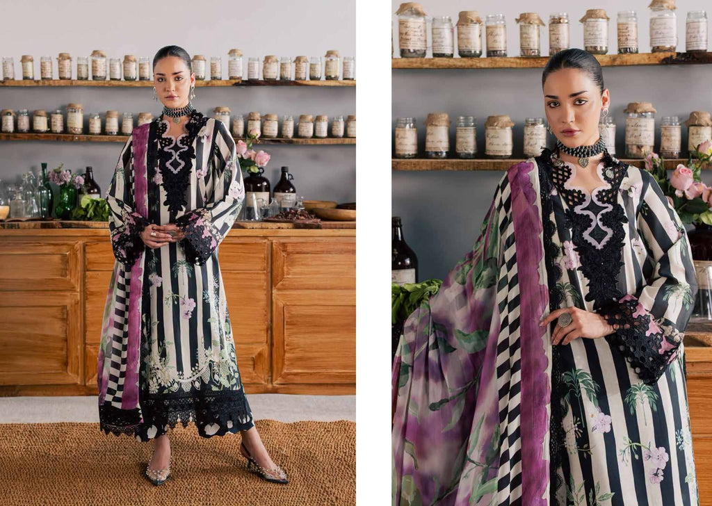 Original Nureh Embroidered & Printed Lawn Suit — Ready to Wear | With Chiffon Dupatta