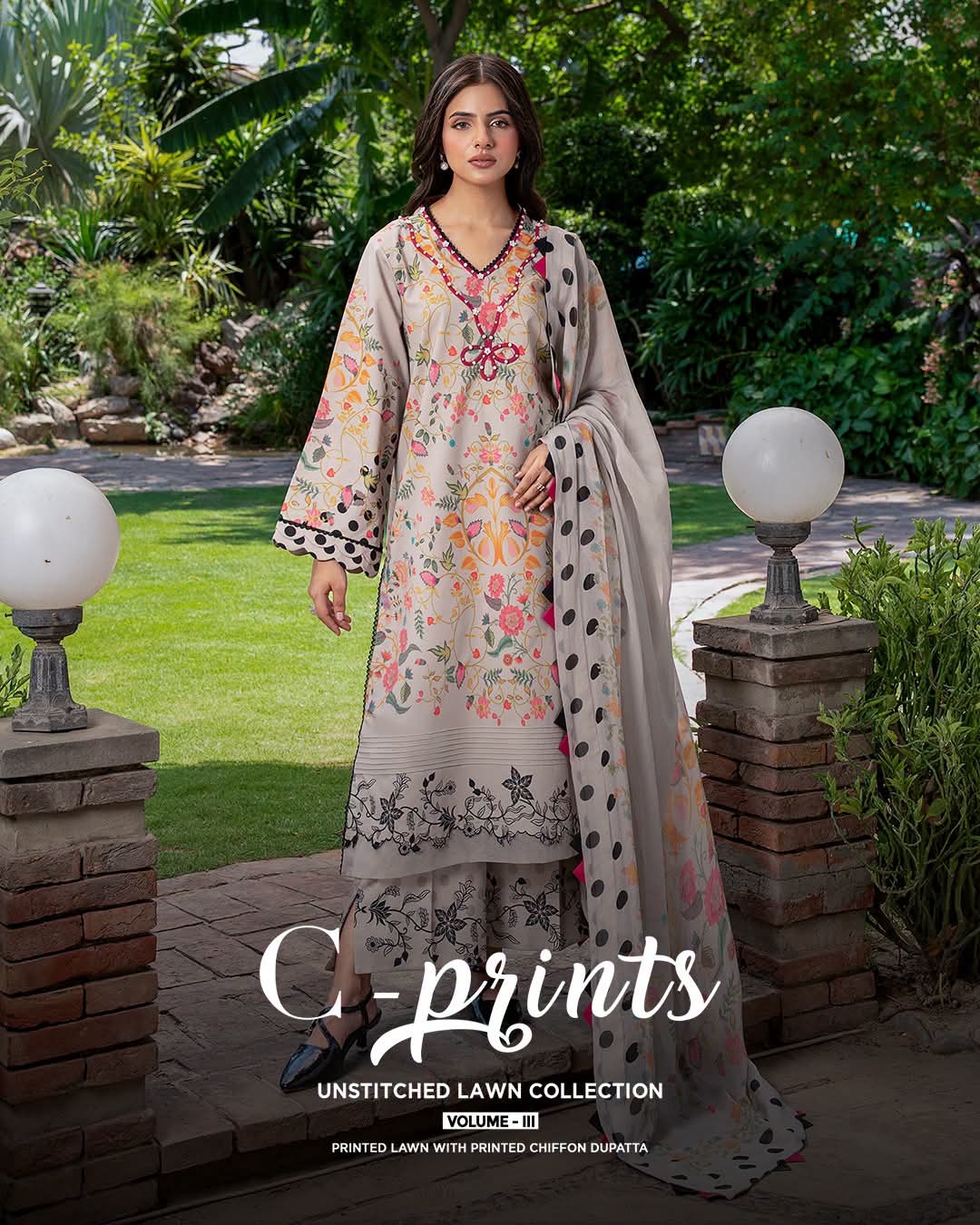 ORIGNAL CHIRMZA C-PRINT LUWN WITH CHIFFON DUPPTAT READYMADE